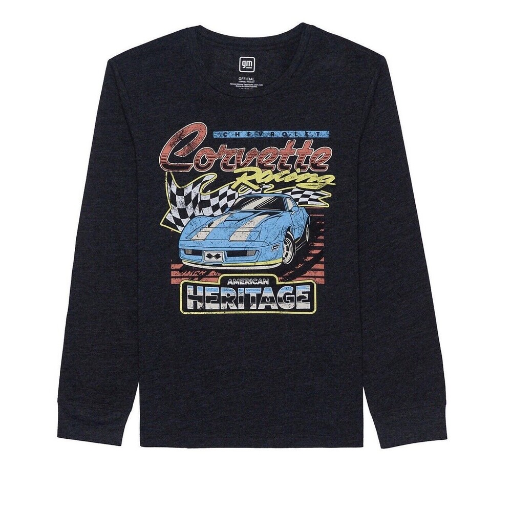 CORVETTE RACING LONG SLEEVE GRAPHIC T-SHIRT CHARCOAL HEATHER MEN'S SIZE XXL